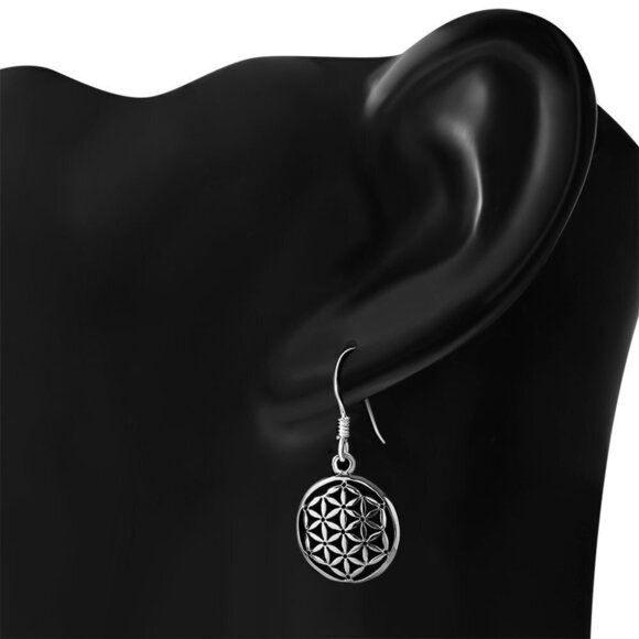 Earrings--Small FLOWER OF LIFE in Sterling Silver - Picture 3 of 3